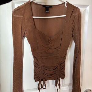 Forever 21 Shimmering Brown Ruched Blouse